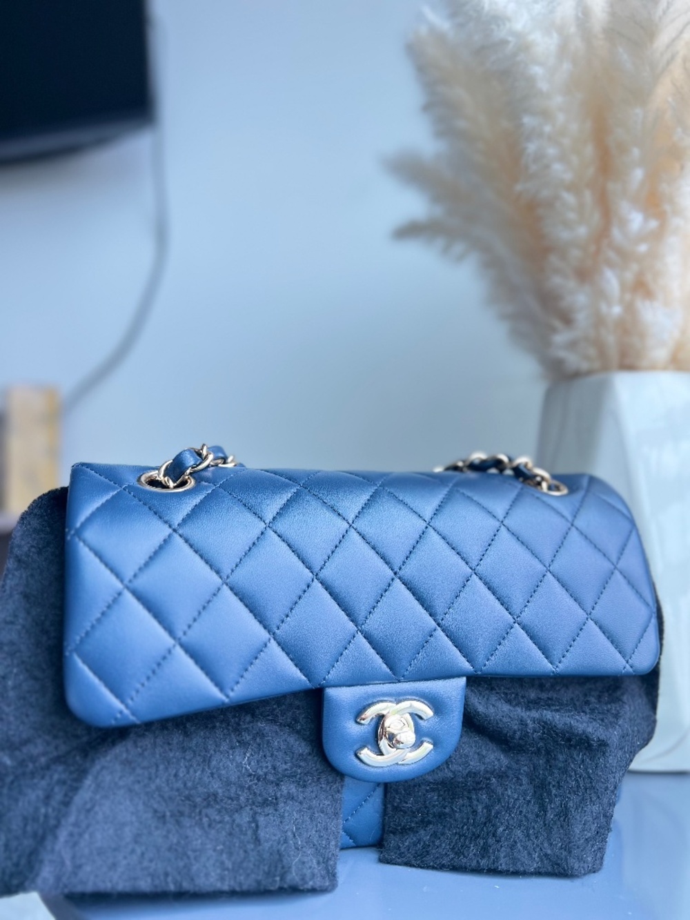 Chanel Small Classic Flap Navy Lambskin Silver HW